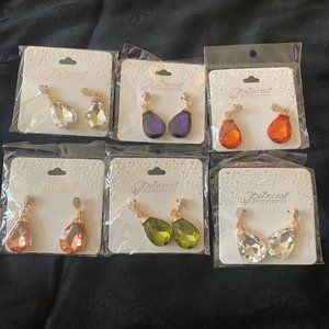 Women's Ear Drop Earrings Bundle, Peach, Clear, Orange, Lime Green, Purple